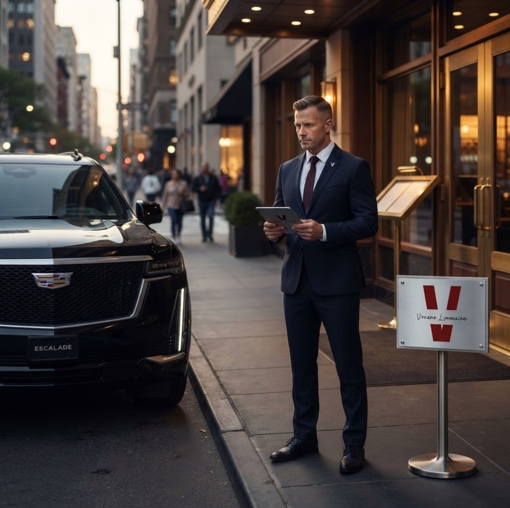 Prepared professional chauffeur with digital dispatch tablet